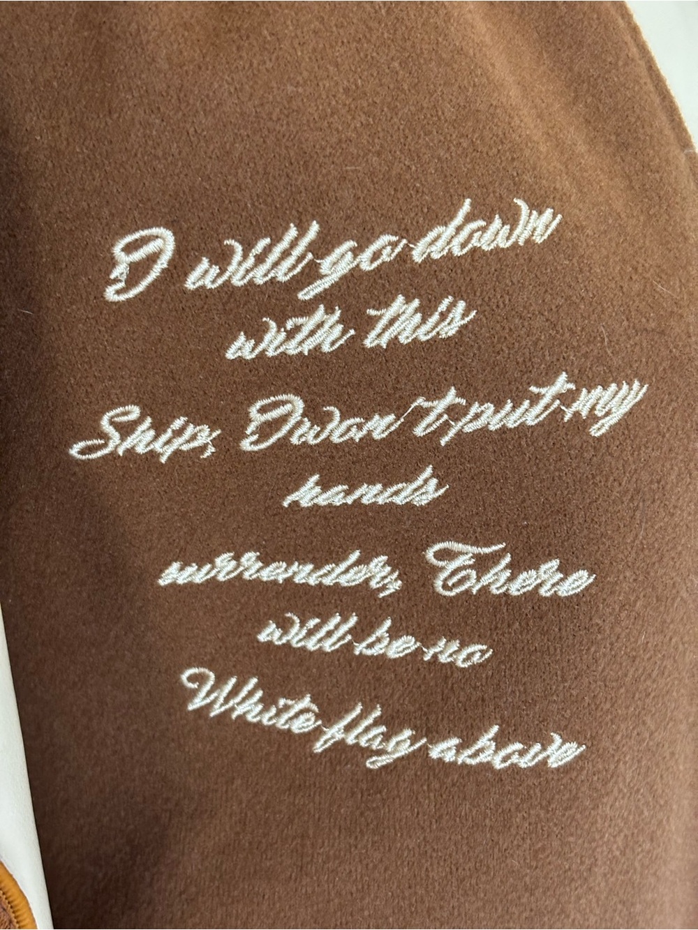 Aelfric Eden Towel Embroidery Varsity Jacket Brown Cream Oversized L - Picture 6 of 15
